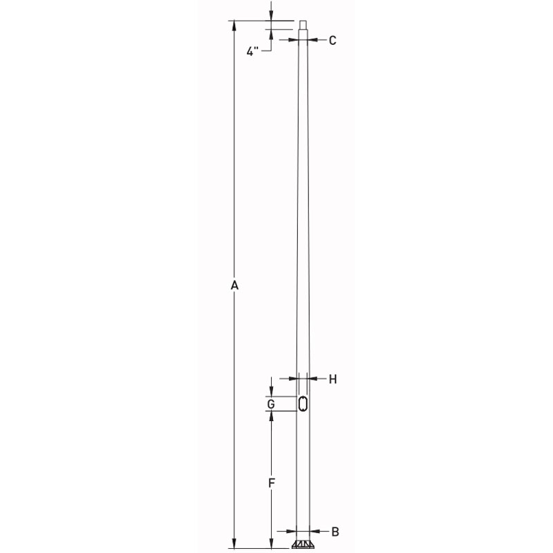 10ft-40ft Aluminum Conical Light Pole, Base Flange Mounting