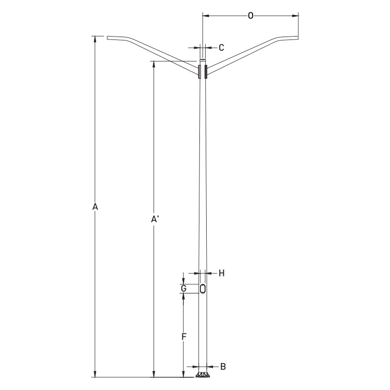 20ft-40ft Aluminum Conical Light Pole Duo Arms, Base Flange Mounting